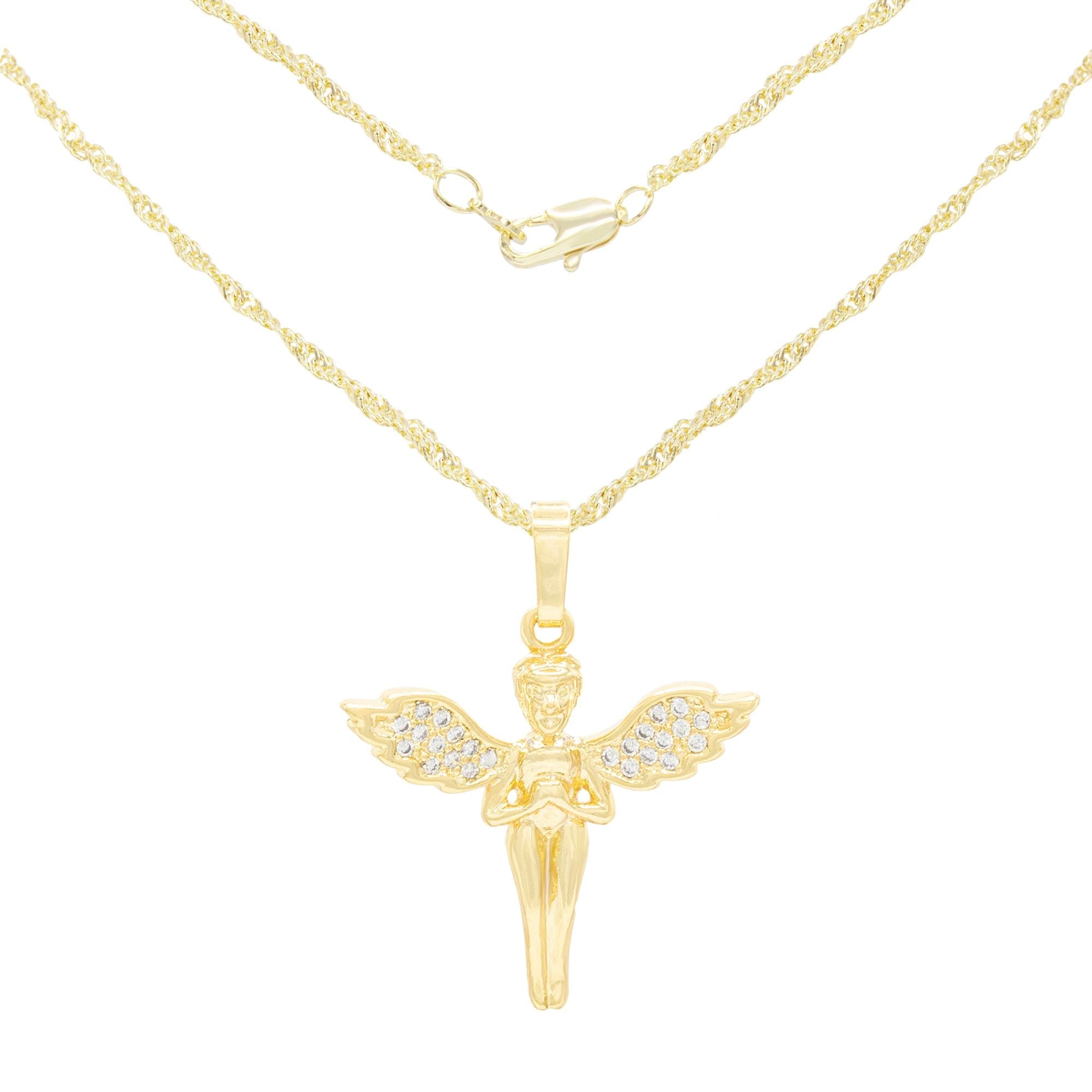 Cubic Zirconia Angel Pendant 14K Gold Filled Necklace Set