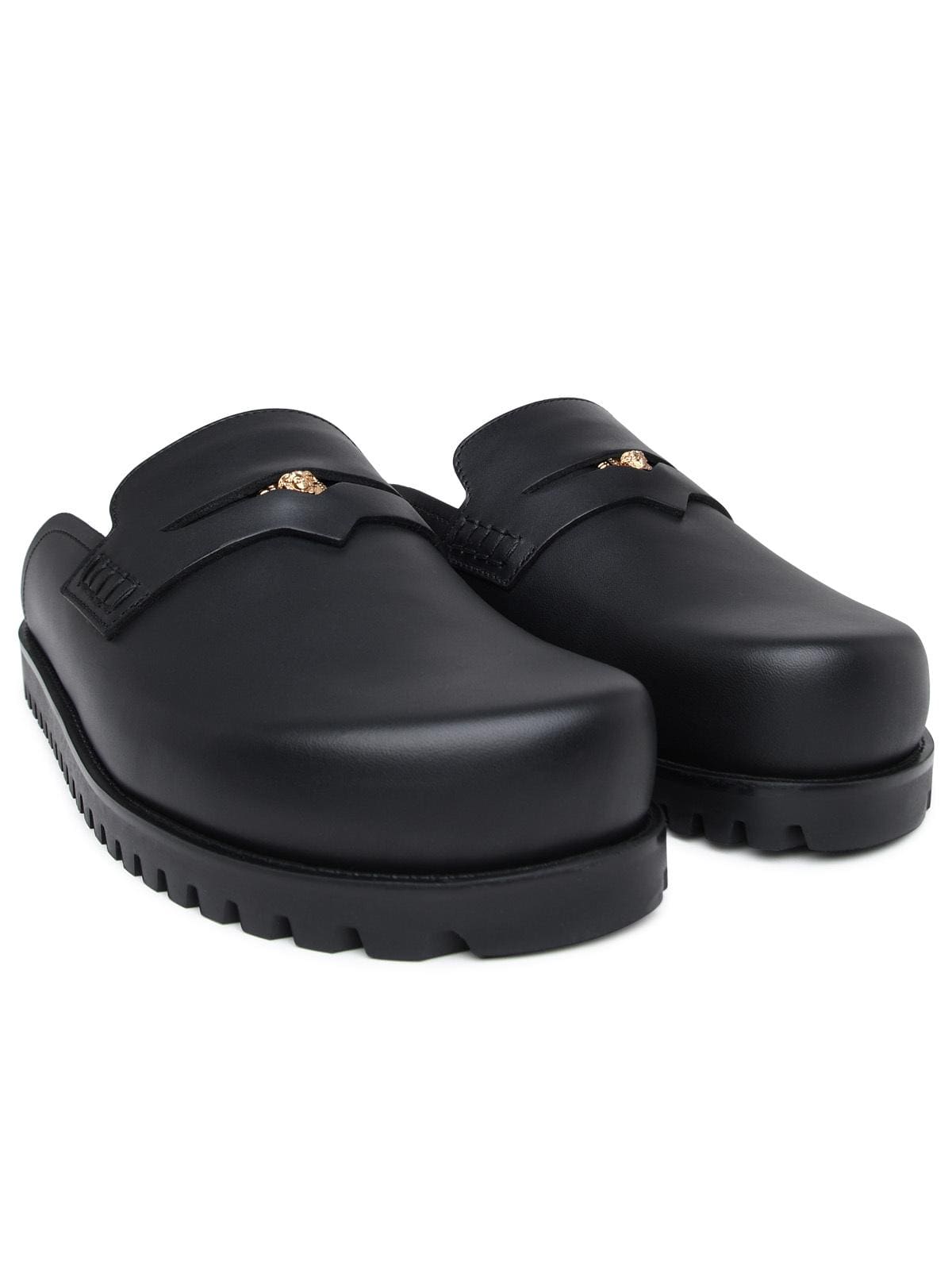 Versace Black Lear Slippers