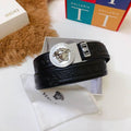 Versace Black Leather Vitello Belt Silver Medallion Buckle
