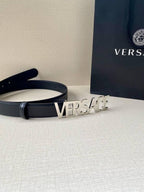 Versace Women's Leather Logo Decorated Buckle Belt
