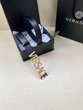 Versace Women's Leather Logo Decorated Buckle Belt