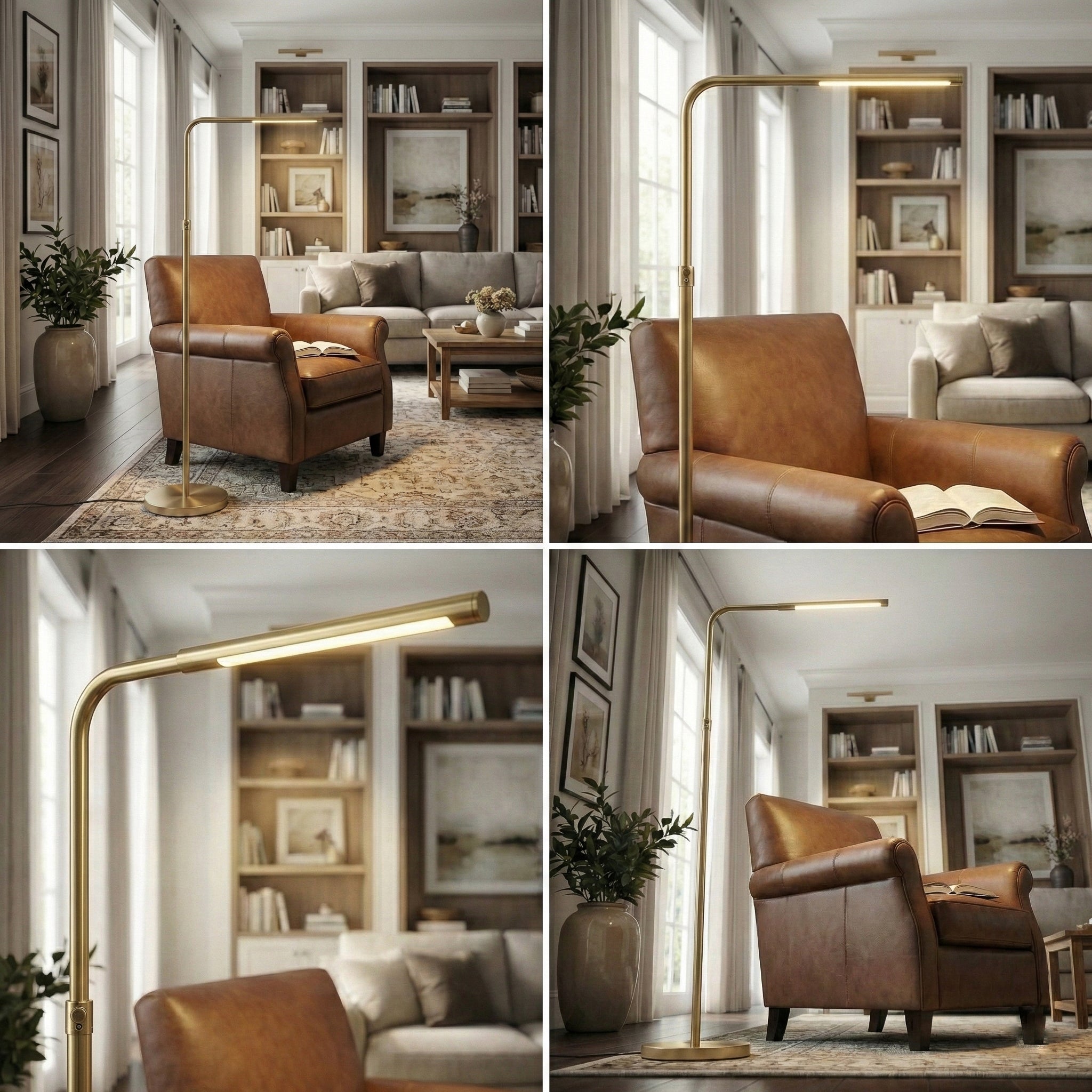 Verve Brassed Gold Floor Lamp with On/Off Switch Adjustable Led Round Base