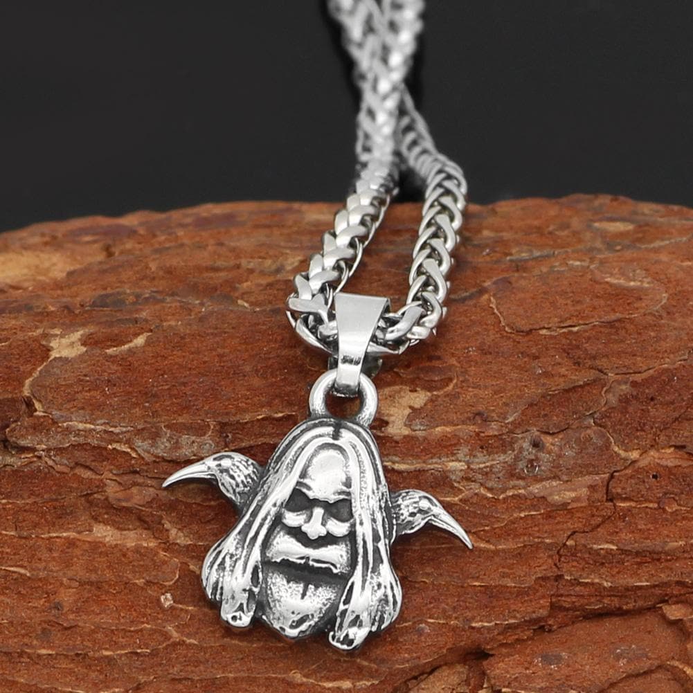 Vikings Odin and his Ravens Stainless Steel Necklace
