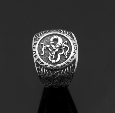Vikings Runic Raven Mask Stainless Steel Ring
