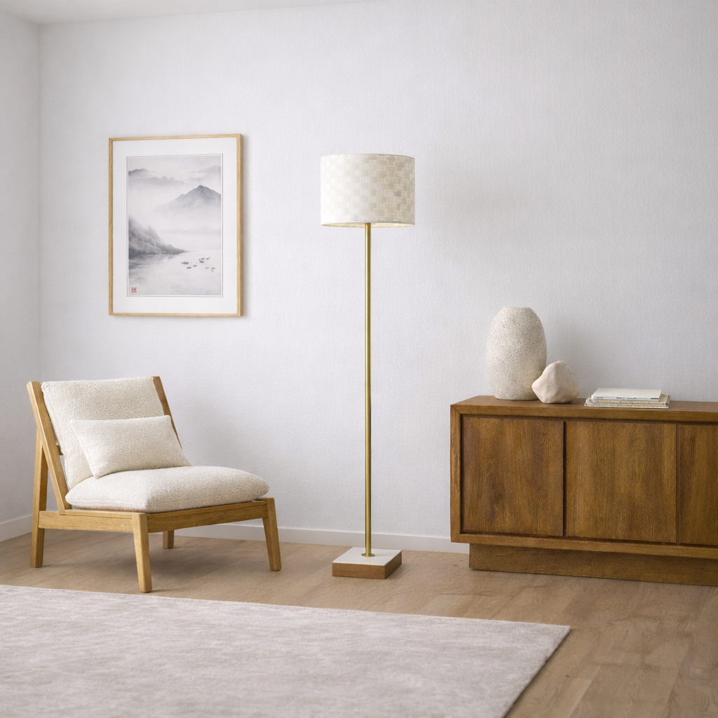 Viora Marble Base Floor Lamp - Dark Brown and White