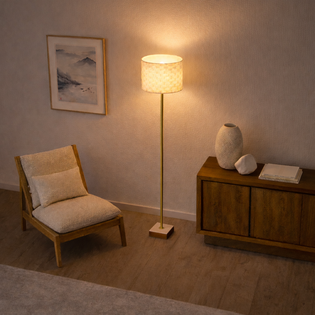 Viora Marble Base Floor Lamp - Dark Brown and White