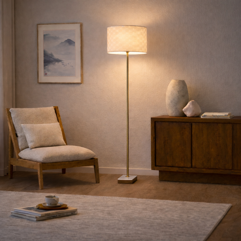 Viora Marble Base Floor Lamp - Dark Brown and White