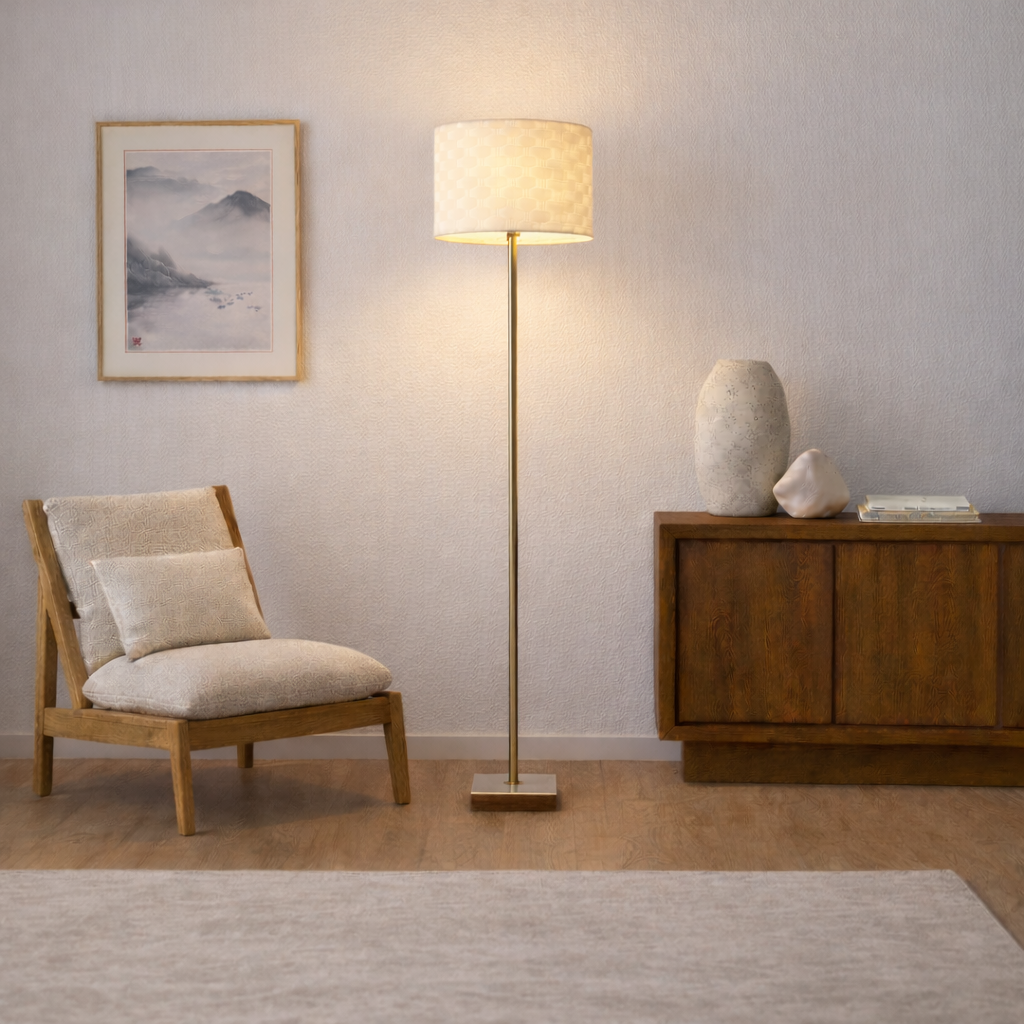Viora Marble Base Floor Lamp - Dark Brown and White