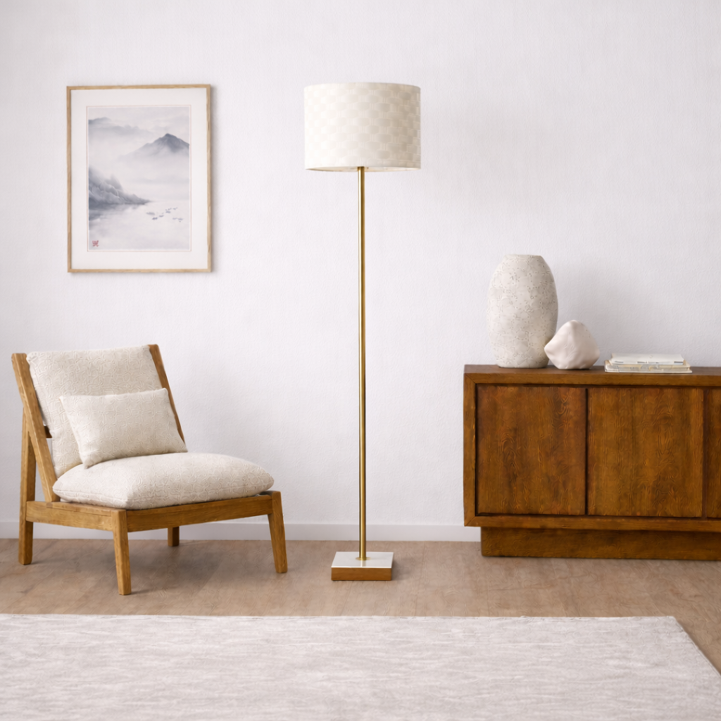 Viora Marble Base Floor Lamp - Dark Brown and White