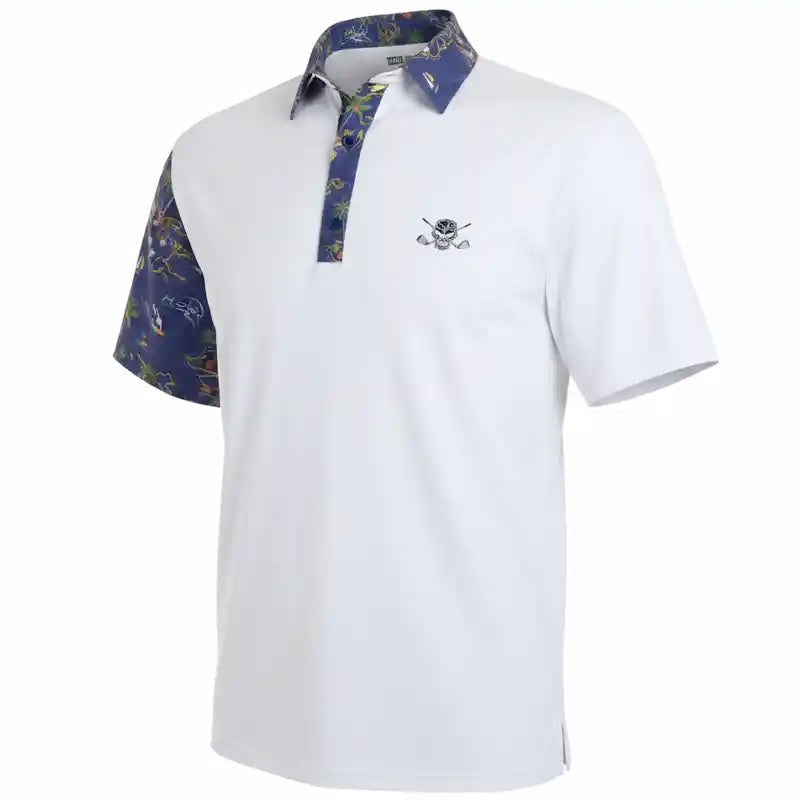 VIP Cool-Stretch Men's Golf Shirt - White/Ocean Blue