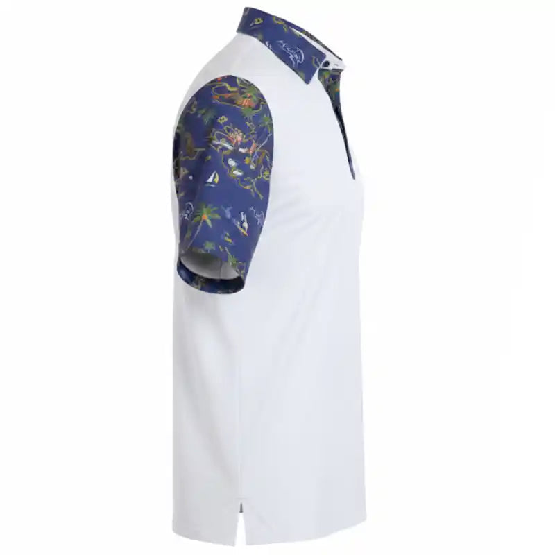 VIP Cool-Stretch Men's Golf Shirt - White/Ocean Blue
