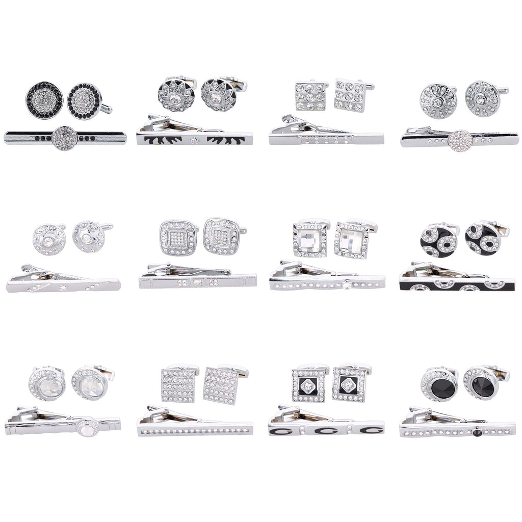 Vittorio Vico Rhinestone Cufflinks & Tie Bar Set in Gift Box