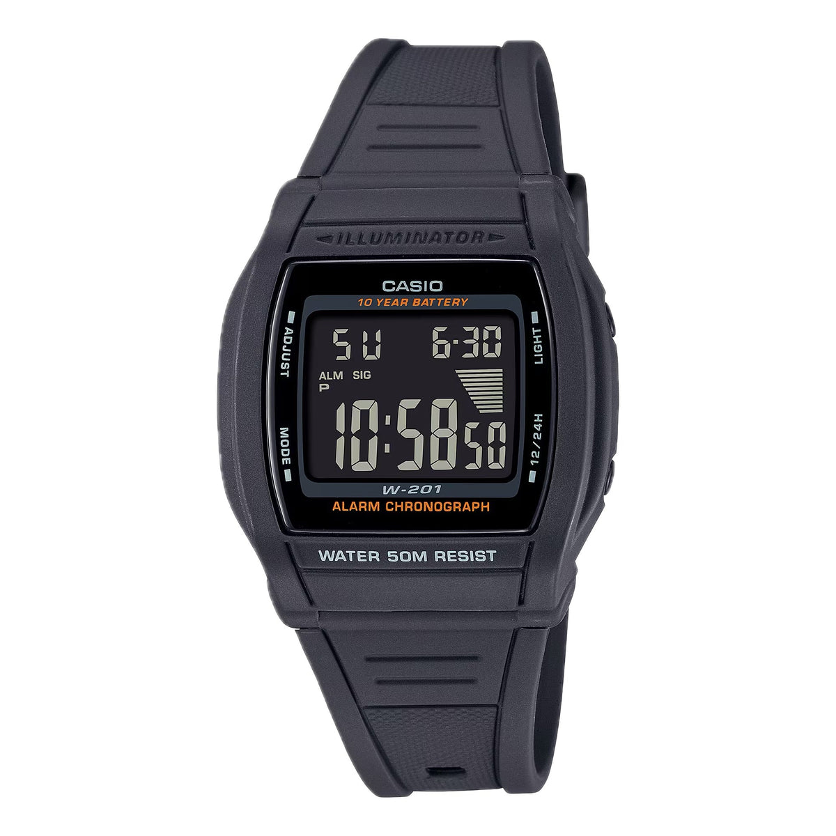 Casio Men's Illuminator Digital Watch with Black Dial - W-201-1BV