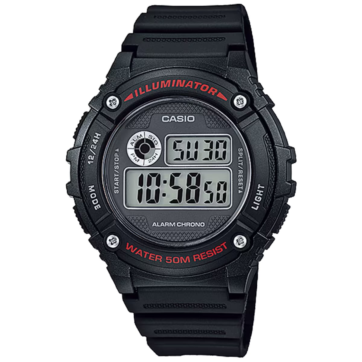 Casio Men's Illuminator Digital Watch with Black Dial - W-216H-1AV