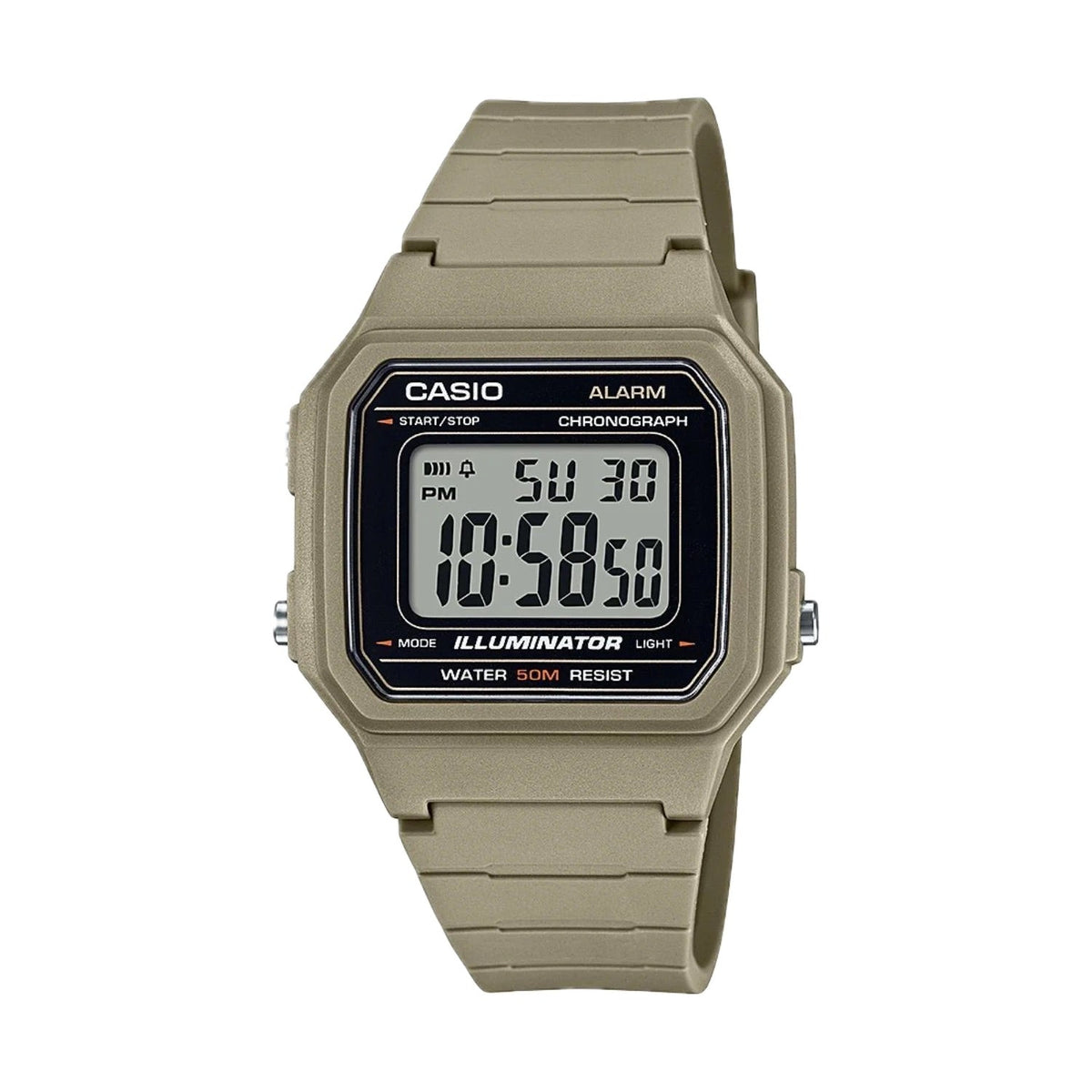 Casio Men's Classic Digital Watch with Beige Strap - W-217H-5AVCF