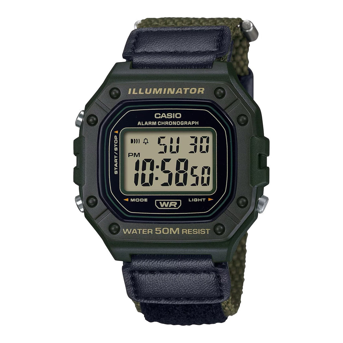 Casio Men's Water-Resistant Digital Watch with Black and Green Band - W-218HB-3AV