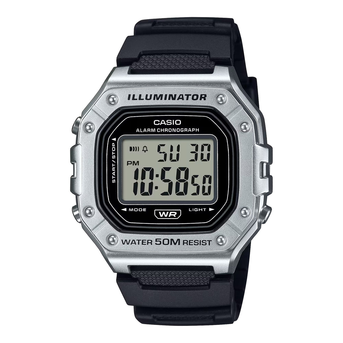 Casio Men's Silver Digital Sport Watch with Black Strap - W-218HM-7AVCF
