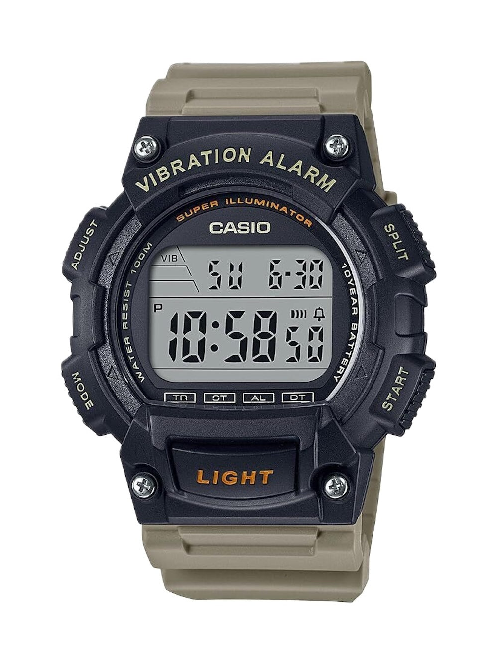 Casio Men's Black Shock-Resistant Digital Sport Watch with Tan Band - W-736H-5AVCF