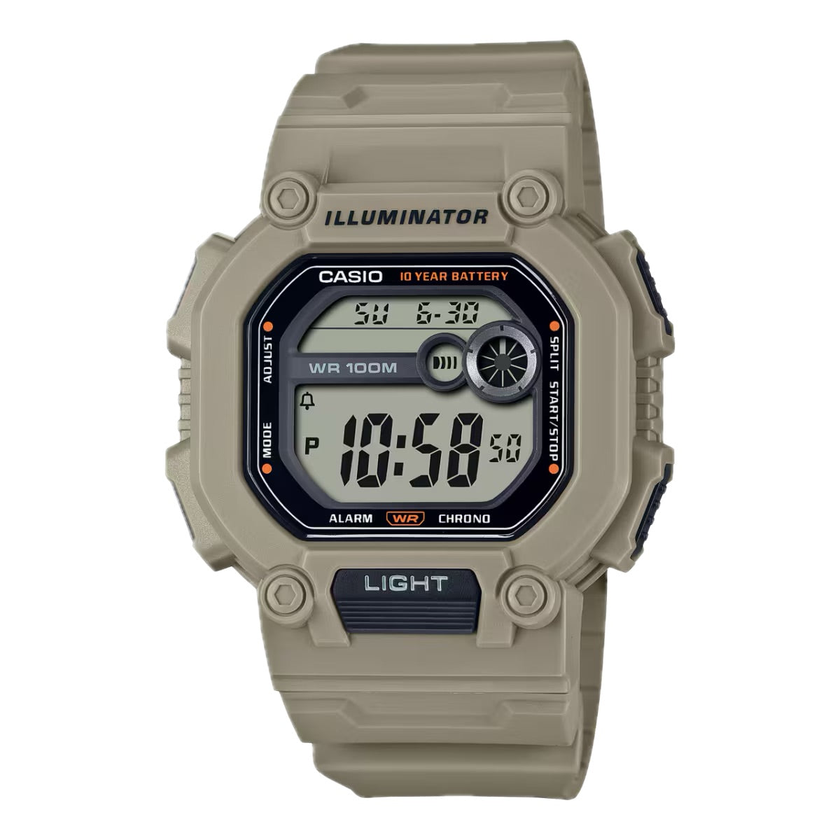 Casio Men's Shock-Resistant Digital Sport Watch with Beige Band - W-737HX-5AVCF