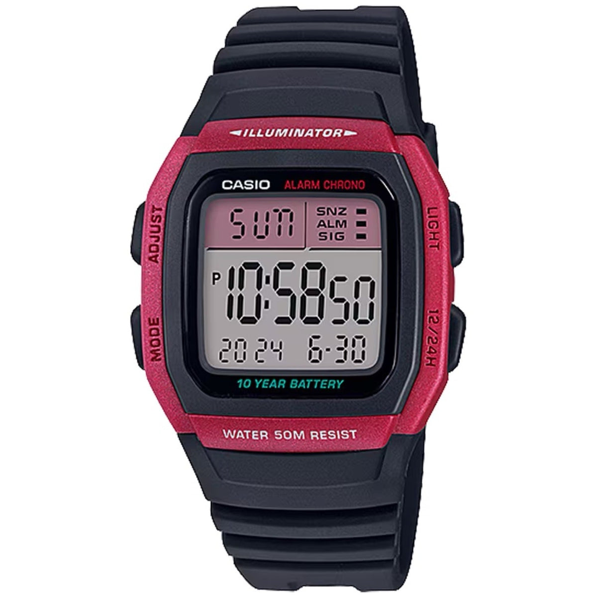 Casio Men's Black and Red Digital Sport Watch - W-96H-4AV