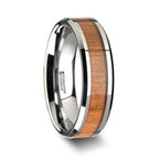 BRUNSWICK Tungsten Wedding Ring with Polished Bevels and American Cherry Wood Inlay - 6mm - 10mm