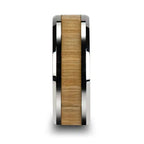 SAMARA Tungsten Ring with Polished Bevels and Real Wood Ash Wood Inlay - 6mm - 10mm