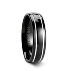 ECLIPSE Domed Black Tungsten Ring with Polished Offset Grooves - 6mm & 8mm