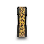 NAMIBIA Black Ceramic Wedding Band with Cheetah Print Animal Design Inlay - 6mm & 8mm