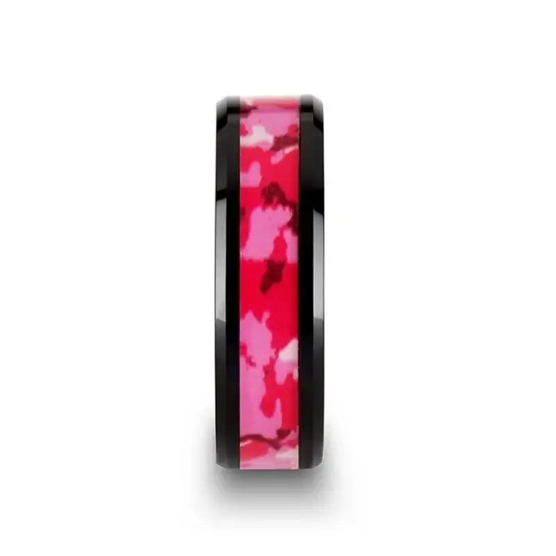 SIERRA Black Ceramic Ring with Pink and White Camouflage Inlay - 6mm & 8mm
