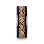 BASILISK Black Ceramic Wedding Ring with Boa Snake Skin Design Inlay - 8mm