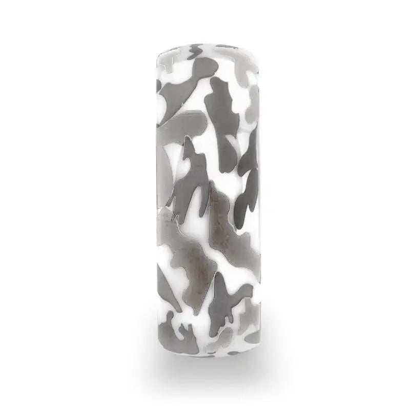 STRYKER Camo White Ceramic Wedding Band Domed - 8mm