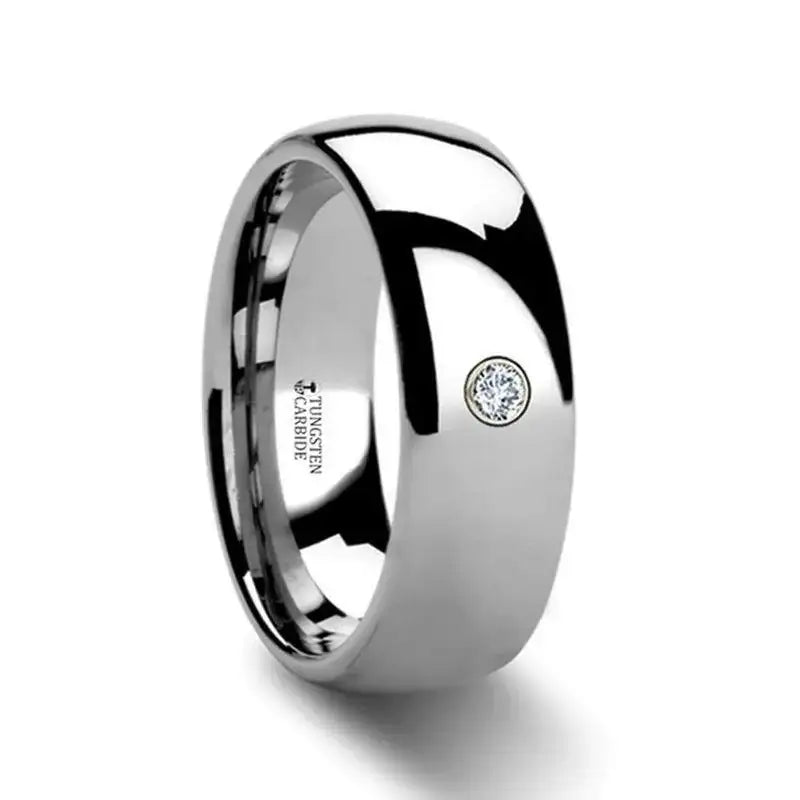 BERKSHIRE Domed Diamond Tungsten Ring with .06 ct Diamond – 6mm or 8mm