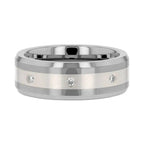 STAFFORD Silver Inlaid Beveled Tungsten Diamond Wedding Band - 8mm