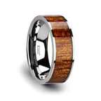 BOLO Flat Tungsten Carbide Band with Exotic Mahogany Hard Wood Inlay and Polished Edges - 8mm