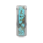 TURCHESE Light Turquoise Spider Web Inlay Tungsten Men's Wedding Band With Beveled Edges - 8mm