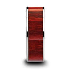 SHERWOOD Flat Tungsten Carbide Band with Exotic Brazilian Rose Wood Inlay and Polished Edges - 8mm