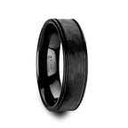 REVENANT Hammered Finish Center Black Ceramic Wedding Band with Dual Offset Grooves and Polished Edges - 6mm or 8mm