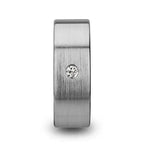 OLYMPUS Brushed and Flat Tungsten Carbide Wedding Ring with White Diamond - 6mm & 8mm