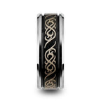 RAIZEN Tungsten Carbide Wedding Ring with Dual Offset Grooves and Laser Engraved Celtic Pattern Polished and Beveled Edges - 8mm