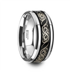 RAIZEN Tungsten Carbide Wedding Ring with Dual Offset Grooves and Laser Engraved Celtic Pattern Polished and Beveled Edges - 8mm