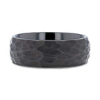 RENEGADE Domed Hammered Black Tungsten Carbide Wedding Band, Brushed Finish – 6mm or 8mm