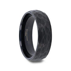 RENEGADE Domed Hammered Black Tungsten Carbide Wedding Band, Brushed Finish – 6mm or 8mm