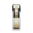 FABIAN 14K Gold Inlaid Beveled Tungsten Ring with Diamond - 8mm