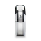 LEOPOLD Silver Inlaid Beveled Tungsten Ring with Diamond - 8mm