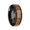 TULIAN Black Ceramic Polished Edges Men’s Domed Wedding Band with Teak Wood Inlay - 8mm