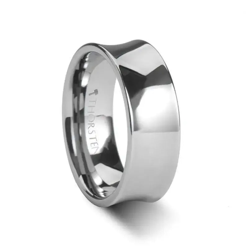 WASHINGTON Concave Tungsten Wedding Band with Polished Finish - 4mm to 8mm