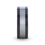 HUSKEY Ceramic Band with Tungsten Inlay and Flat Polished Edges - 8mm