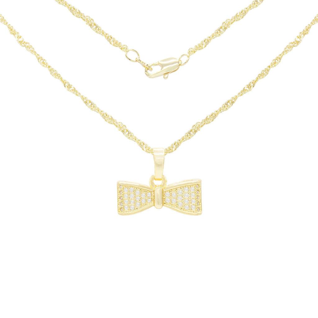 Cubic Zirconia Bow Tie Pendant 14K Gold Filled Necklace Set