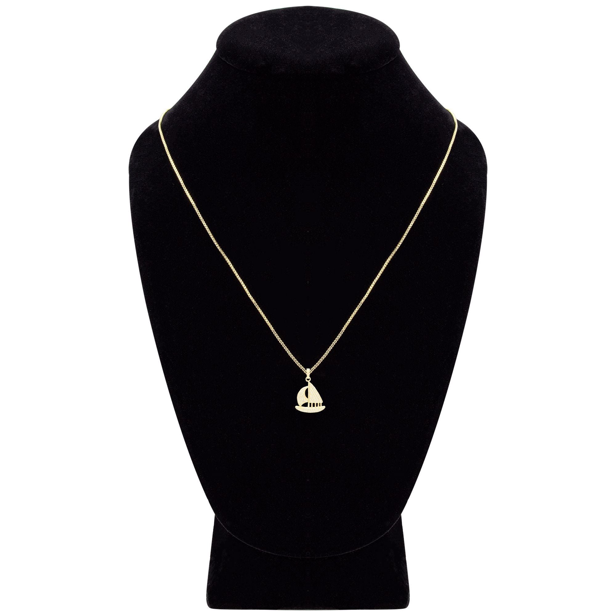 Cubic Zirconia Sail Boat Pendant 14K Gold Filled Necklace Set