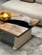 Epoxy-Resin Walnut Coffee Table With Stone Looking Legs